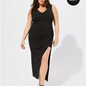 Torrid Maxi Stretch Crepe V-Neck Column Black Dress 20